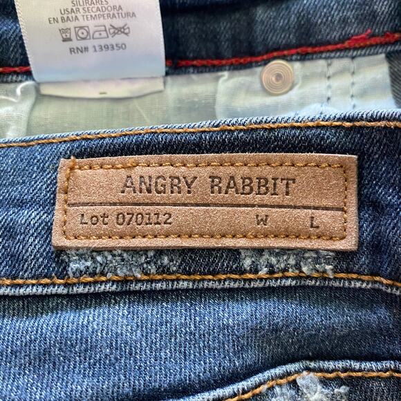 Angry Rabbit Modcloth Medium Wash Blue Skinny Jeans Distressed Size 26/3 EUC - Picture 6 of 9